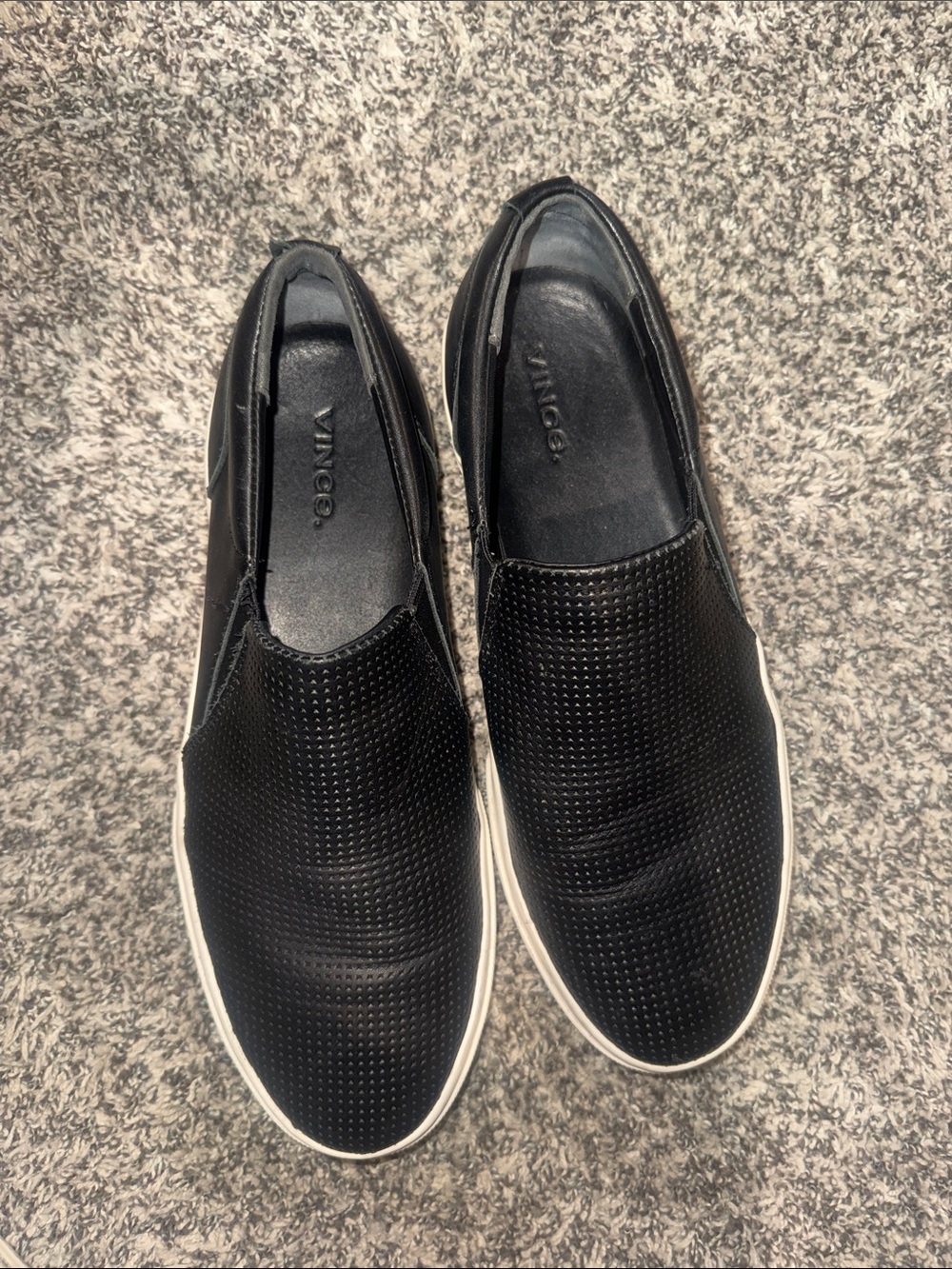 Vince Black Perforated Slip-On Sneakers with White Sole